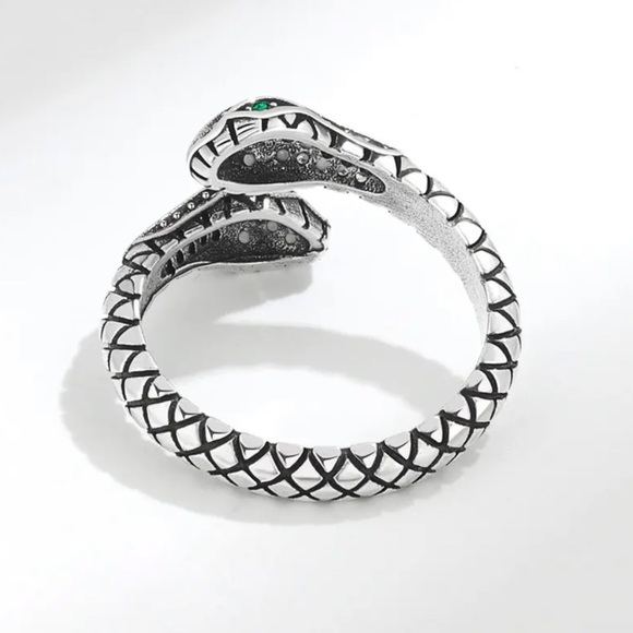 925 STERLING SILVER SNAKE CUBIC ZIRCON OPEN GOTH RING - Picture 3 of 4